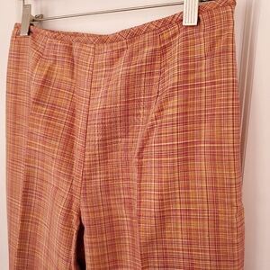 Talbots Vintage 100% Silk Pants Easter Outfit Orange Salmon Plaid Lined Slacks